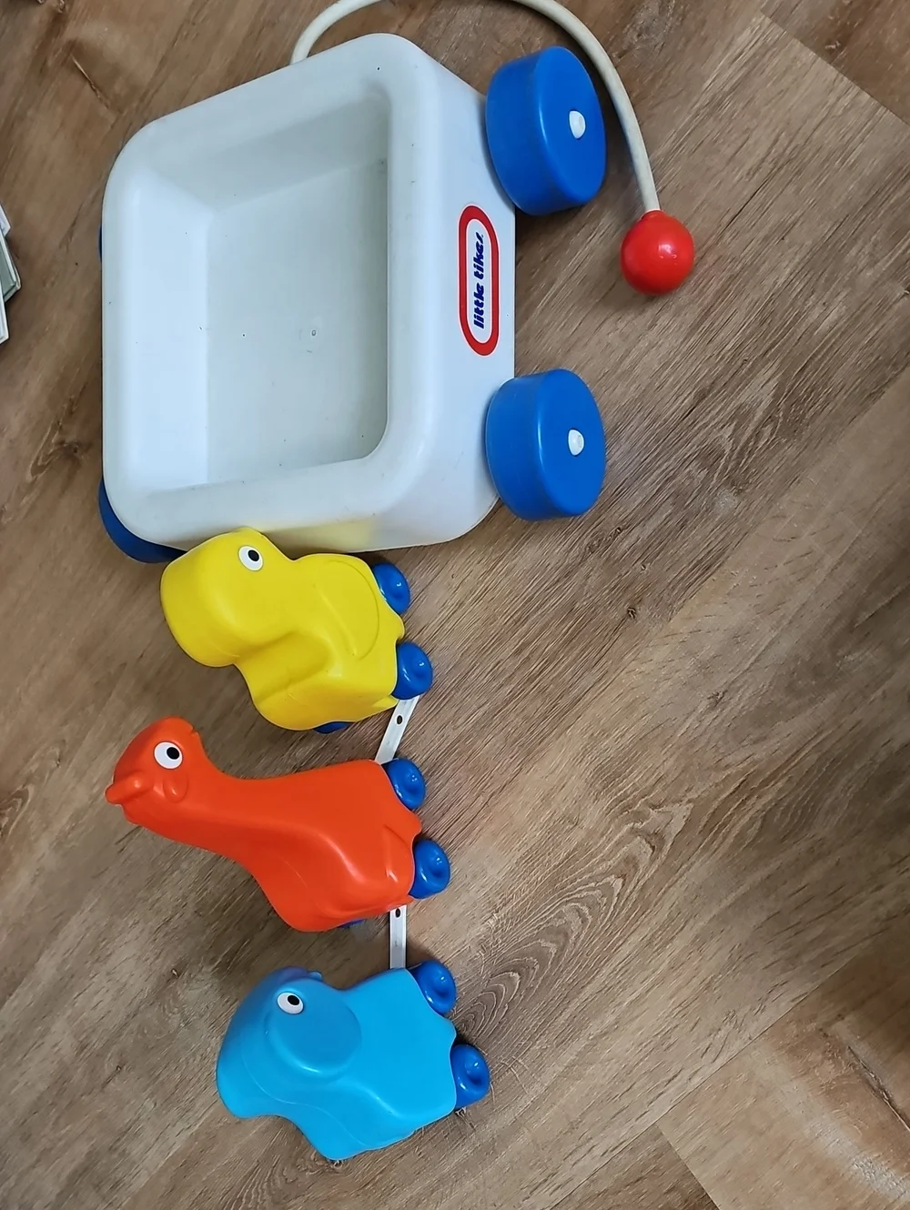 Vintage Pull-Along Animal Wagon - Blue, Orange, Yellow